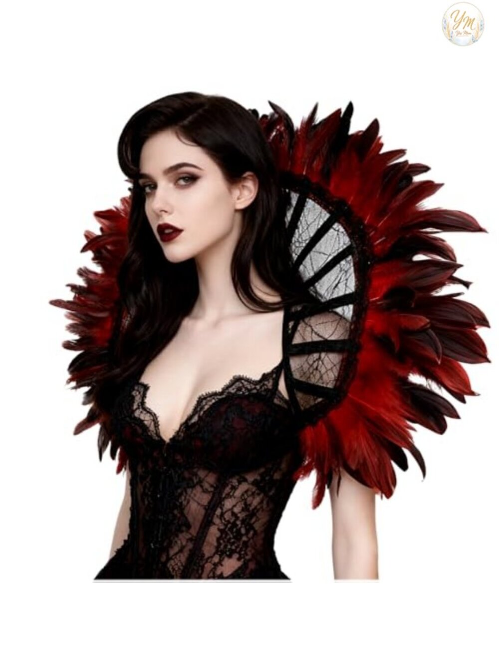 Victorian Gothic Feather Lace Stand Up Collar Necklace Cosplay